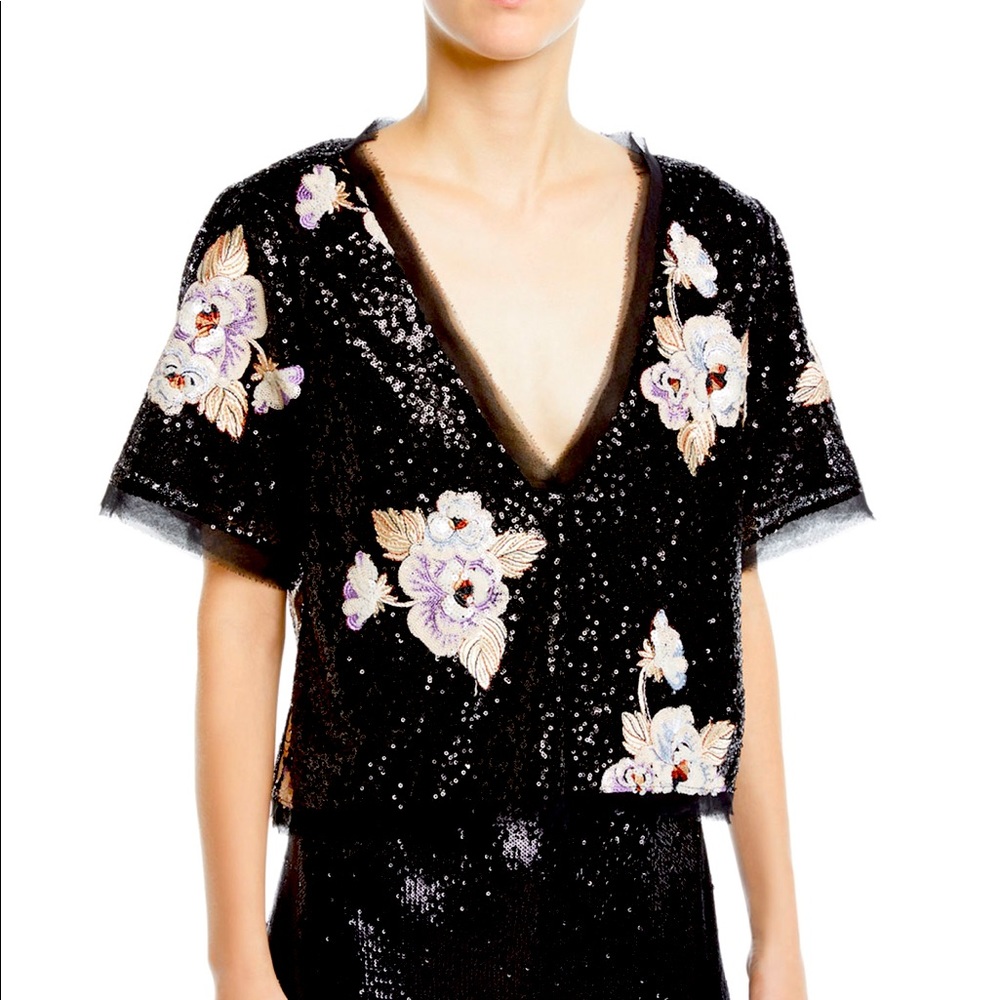 Nanette Lenore sequin Daffodil flower top size XS NWOT